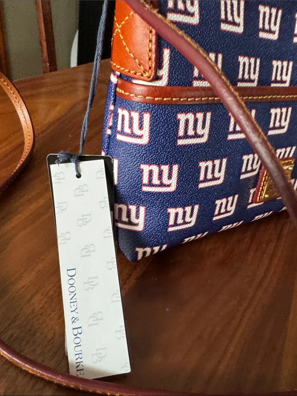 Dooney & Bourke Navy and Brown NY  Giants Logo crossbody bag NWT